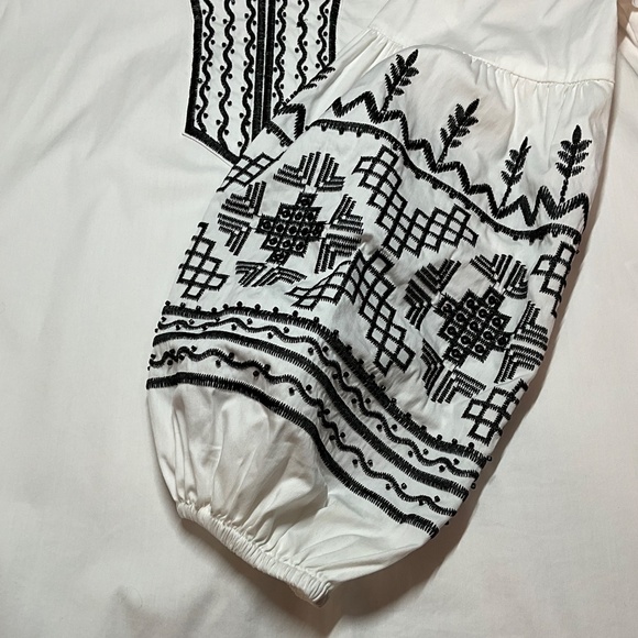 CHICO’S Cotton Poplin Embroidered and Beaded Balloon Sleeve Boho Blouse US Sz 2 - Picture 10 of 14